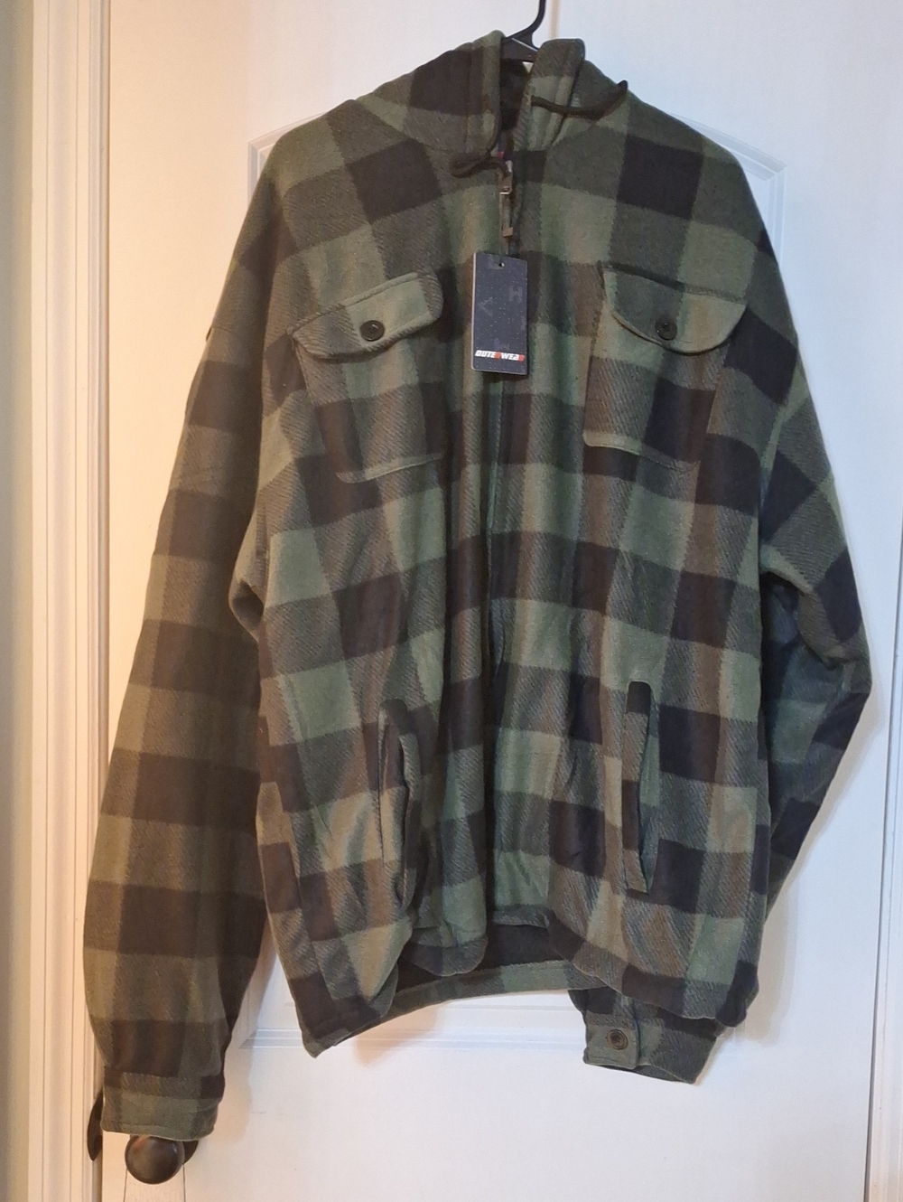 Men's Green & Black Plaid Hooded Zip-Front Performance Jacket